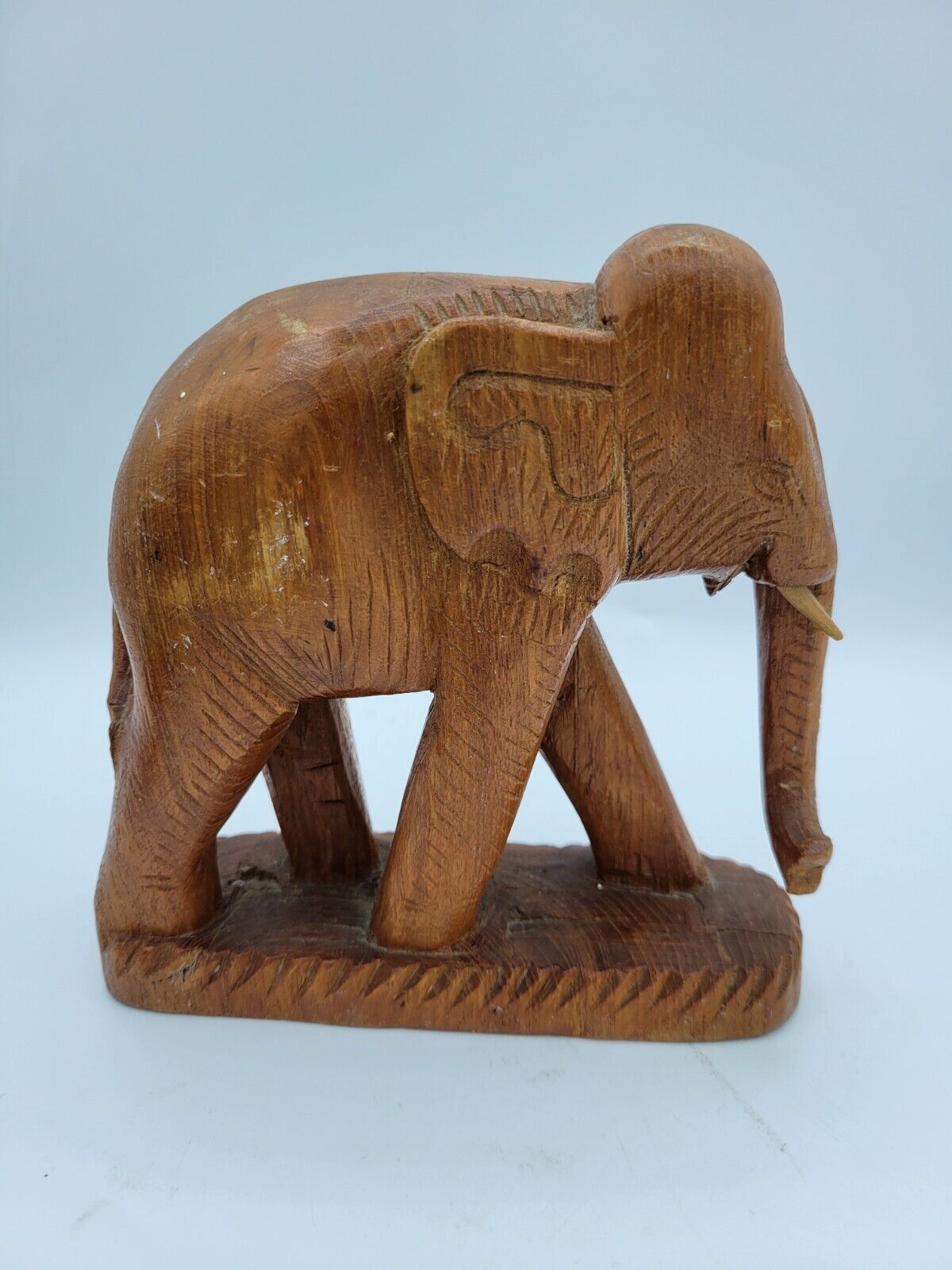 Vintage Hand Carved Wooden Elephant Sculpture Statue Figurine 7\