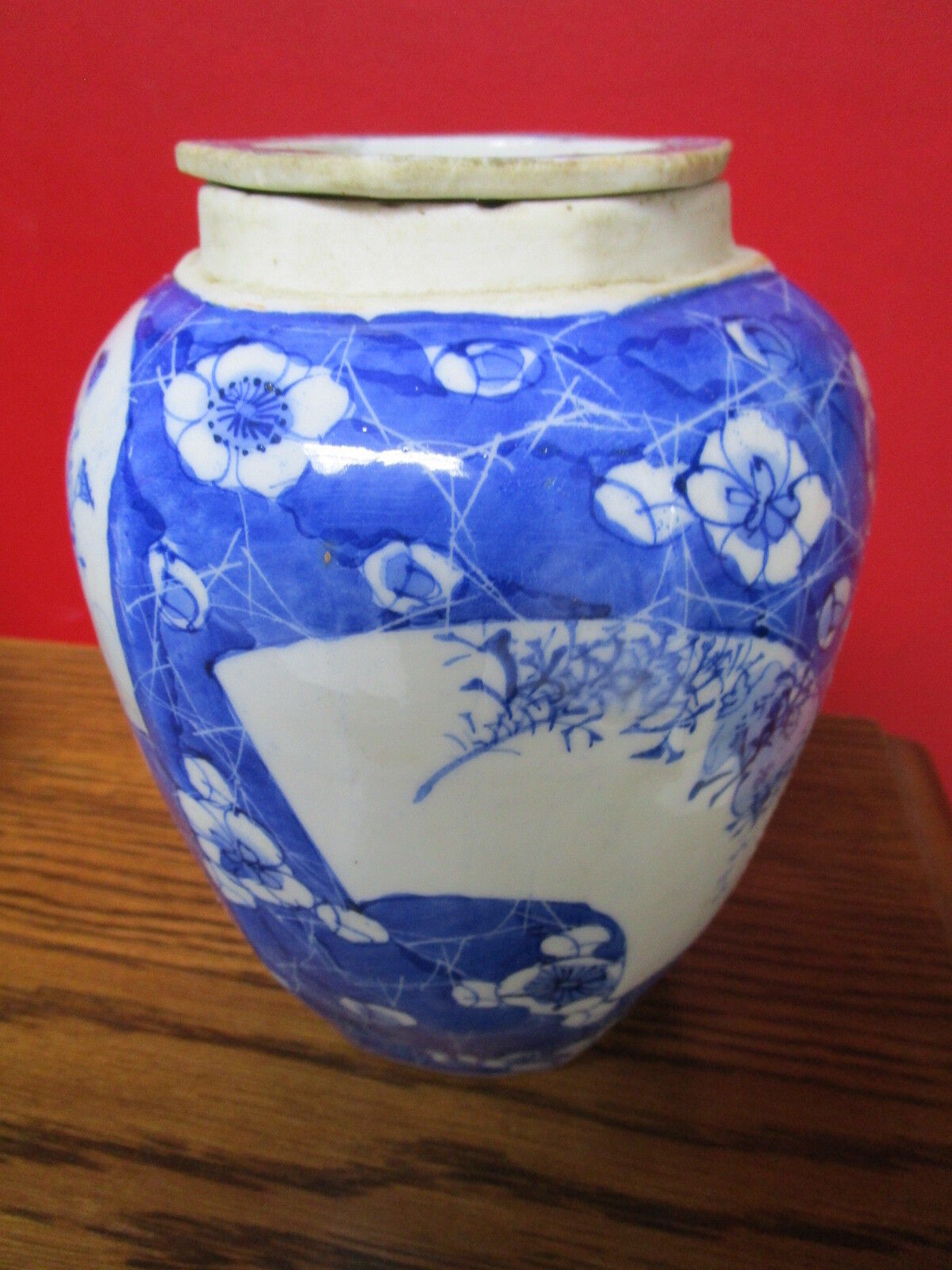 Antique c1800s Chine ceramic Vase COVERED URN blue,  hand painted