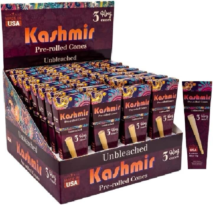 Kashmir Pre Rolled Cones King Size Unbleached Rolling Papers 3 Count Pack of 32