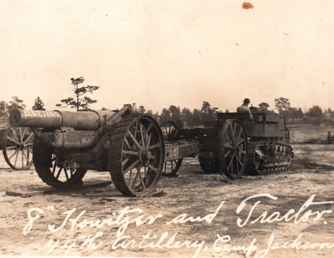 WWI 44th Artillery Regiment Tractor Rppc Howtizer Camp Jackson SC Army Postcard