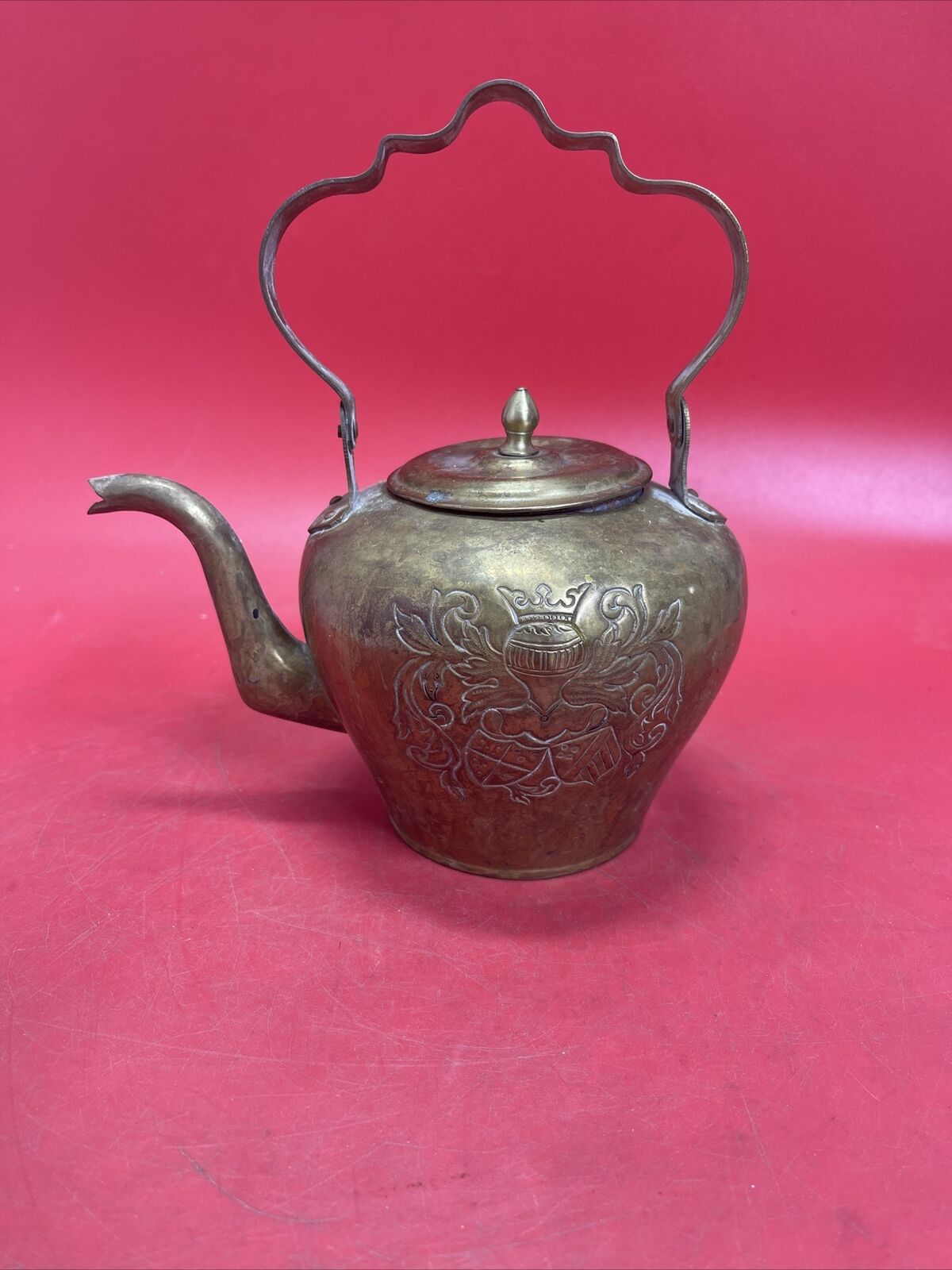 Vintage Hand Decorated Brass Tea Pot