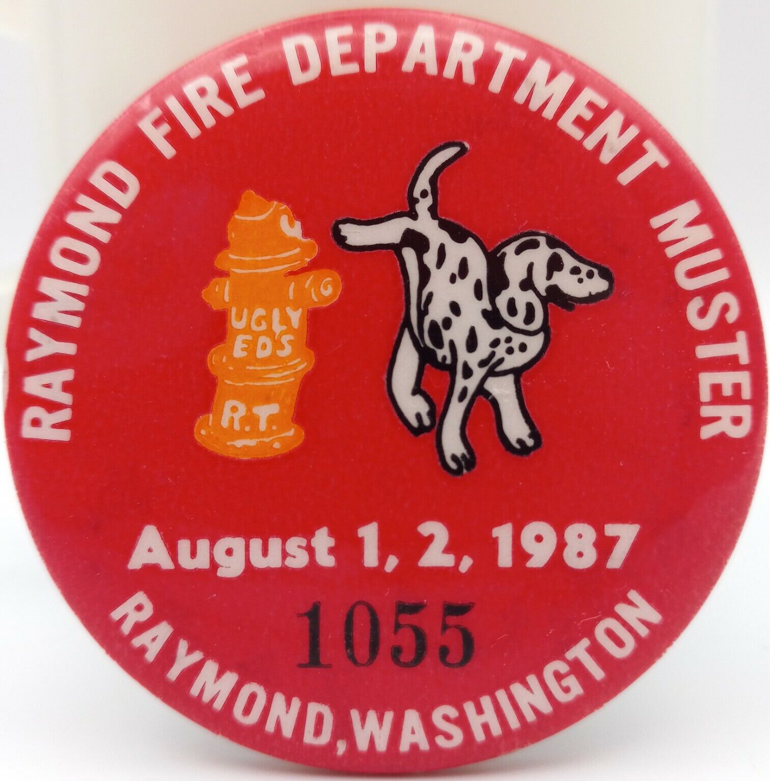 Vintage Raymond Washington Pinback Button Fire Department Muster 1987 Dalmatian