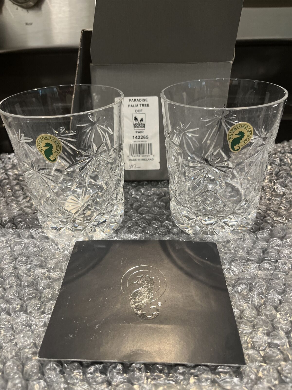 2 Waterford Crystal Palm Tree 4.5” Scotch / Cocktail Glasses 142265 Ireland
