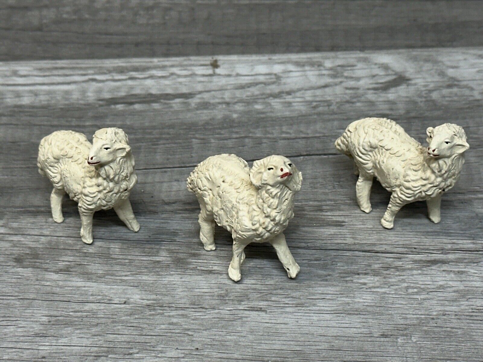 Lot Of 3 Vintage CHALK WARE  SHEEP Nativity Italy Christmas 2 1/2” (#1)