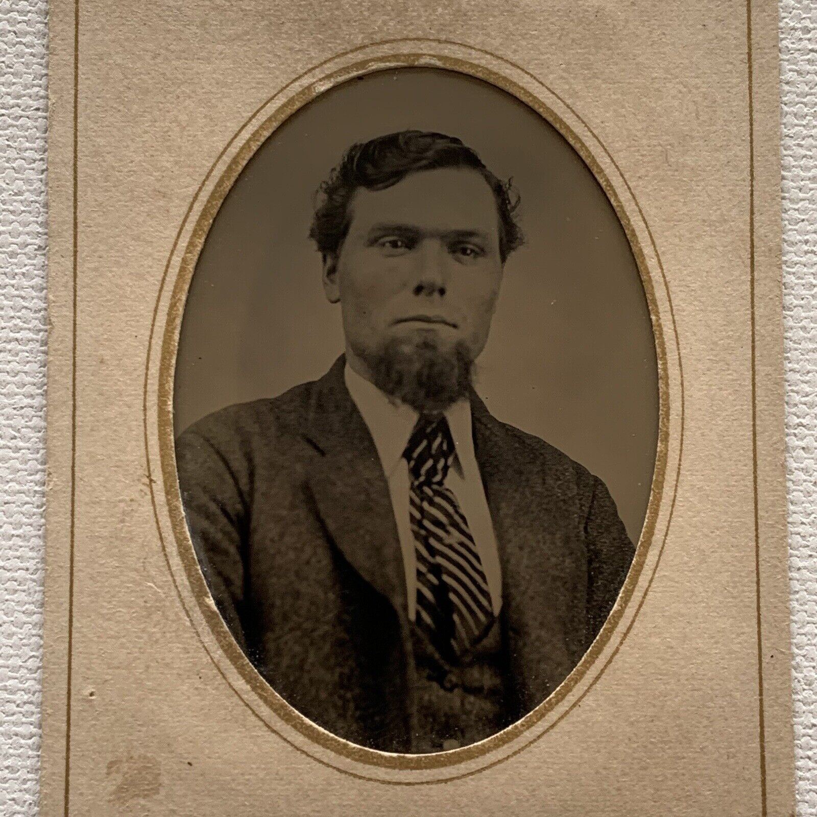 Antique Tintype Photograph Dignified Man Chin Poof Suit & Tie