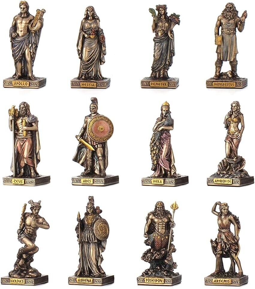 Set of 12 Greek Pantheon Gods Polyresin Figurines - 3 1/4\