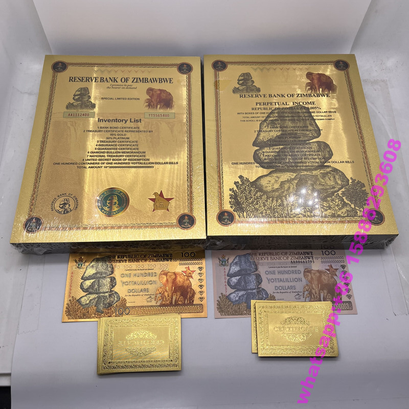 200PC Zimbabwe Yottalillion Containers $100 tirillion gold plated banknote gifts
