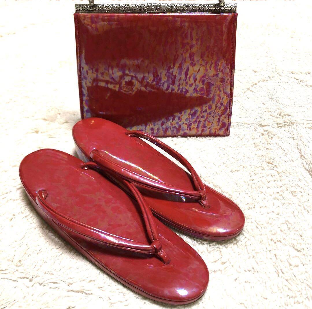 Vintage Enamel Sandals Bag Set Aurora Red