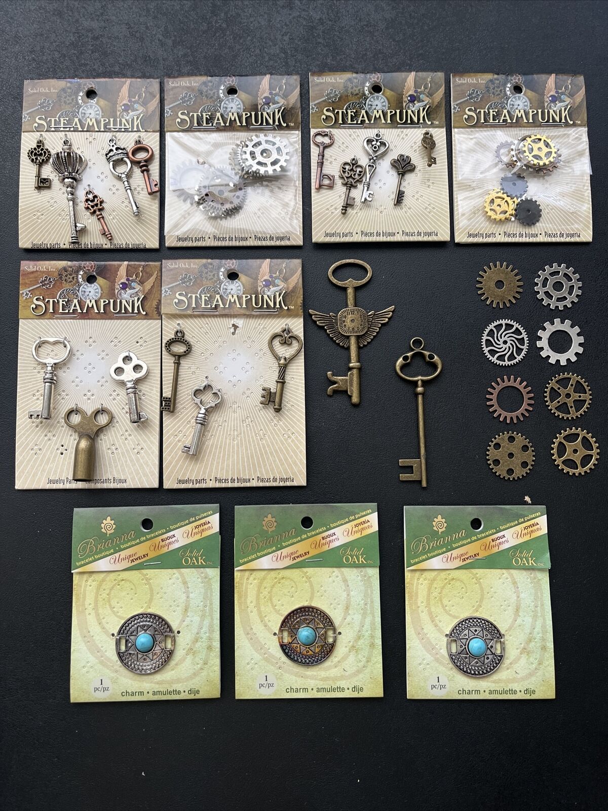 SOLID OAK INC / BRIANNA Steampunk Lot Of Keys Cogs Gears Charms Jewelry Crafts