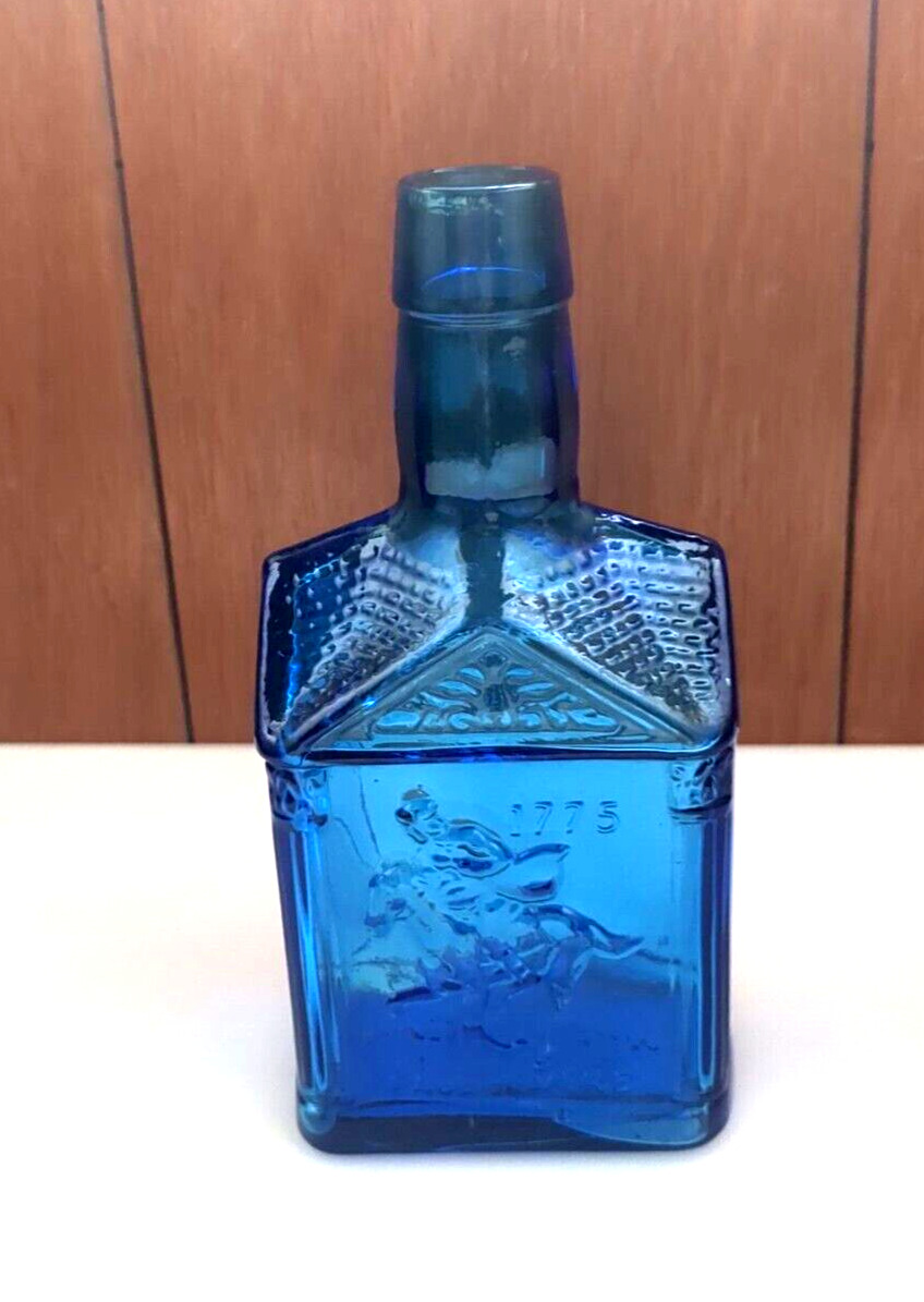 Vintage Paul Revere 1775 Commemorative Blue Glass Bottle Wheaton NJ 8\