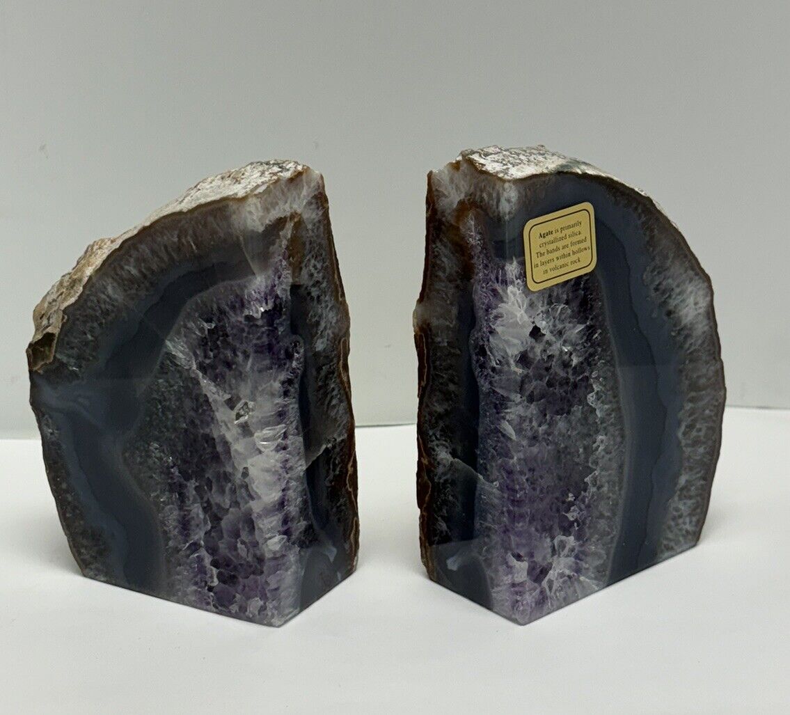 Brazilian Agate x Amethyst x Quartz Geode Bookend Pair Natural Brazil Crystal 