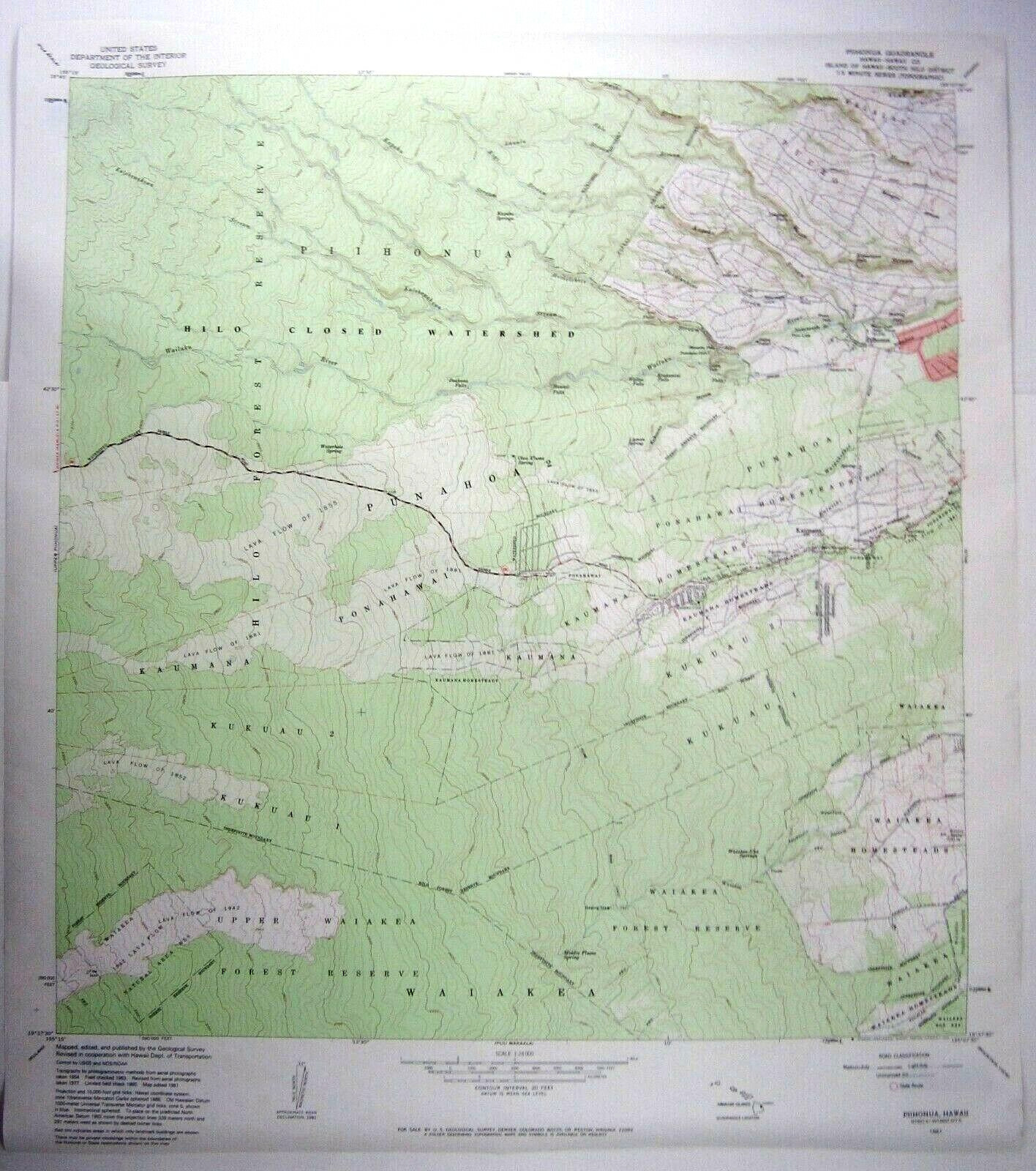 Hilo Hawaii USGS Topographical Map Piihonua Quadrangle 24\