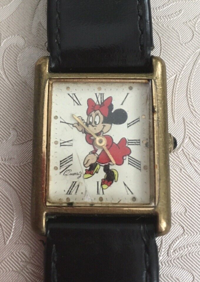 Walt Disney Productions Vintage AVRONEL Quartz Minnie Tank Style Watch 