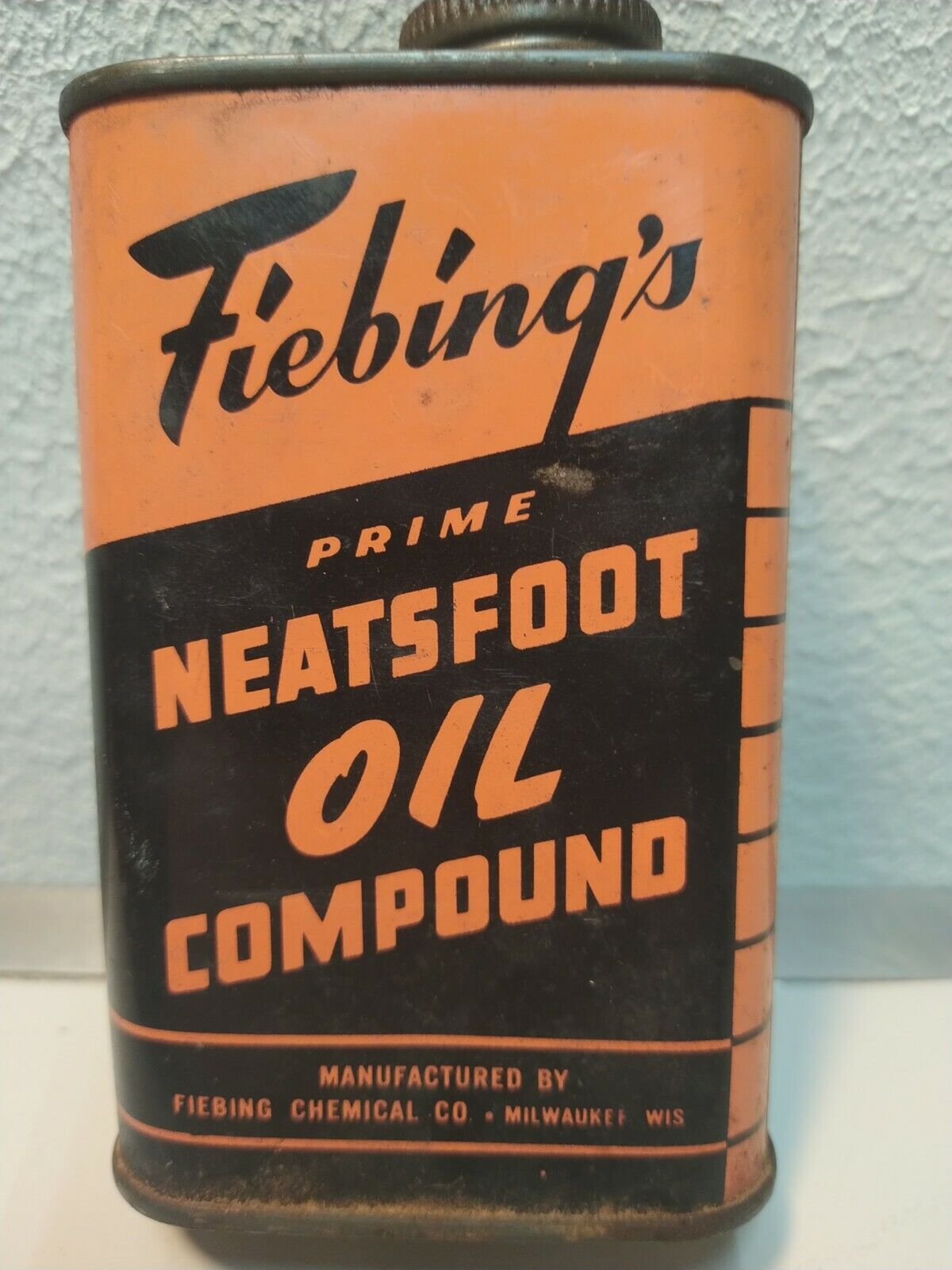 Vintage FIEBING'S Prime Neatsfoot Oil Compound metal Can Full
