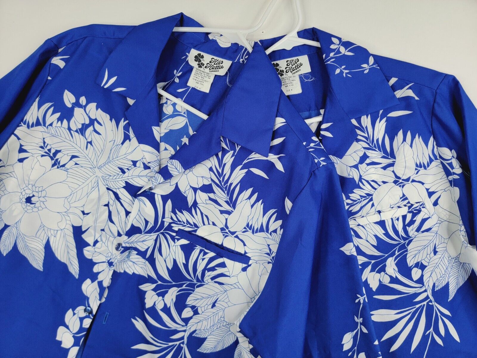 Set of Hilo Hattie\'s Blue Hawaiian Shirts Matching His Hers Men\'s XL Women\'s M
