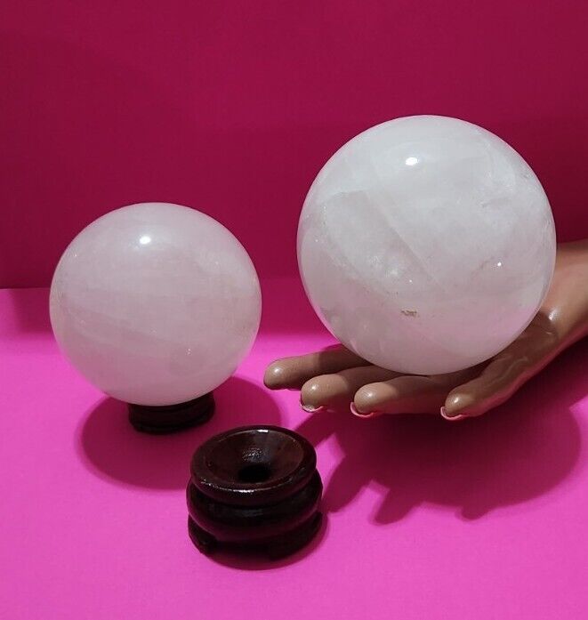 SET of 2 White 70mm & 90mm Agate Sphere Polished Ball Orbs PAPERWEIGHT Marble