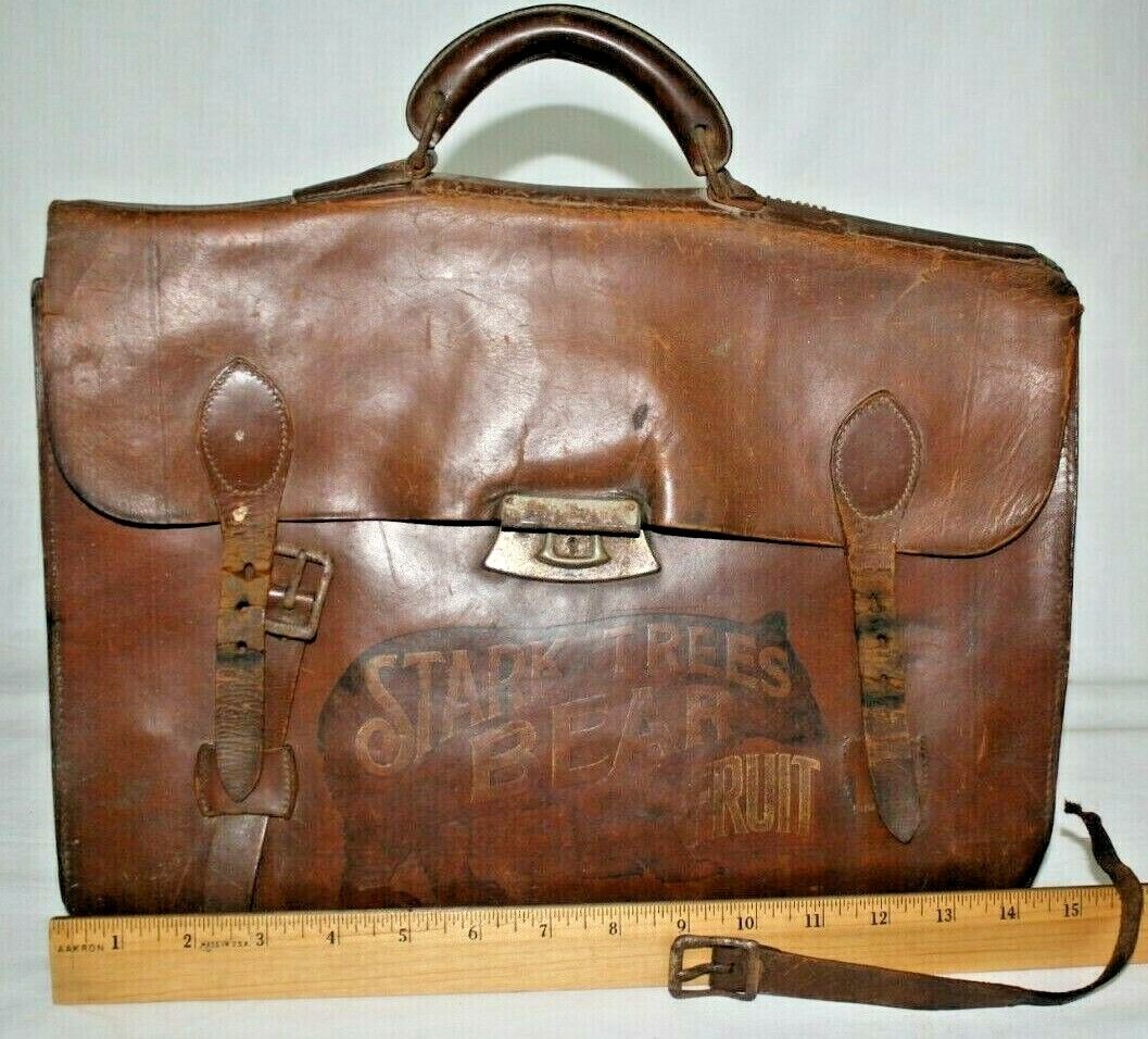 Vintage Stark Trees Bear Fruit Leather Briefcase Circa 1920\'s Stark Brothers