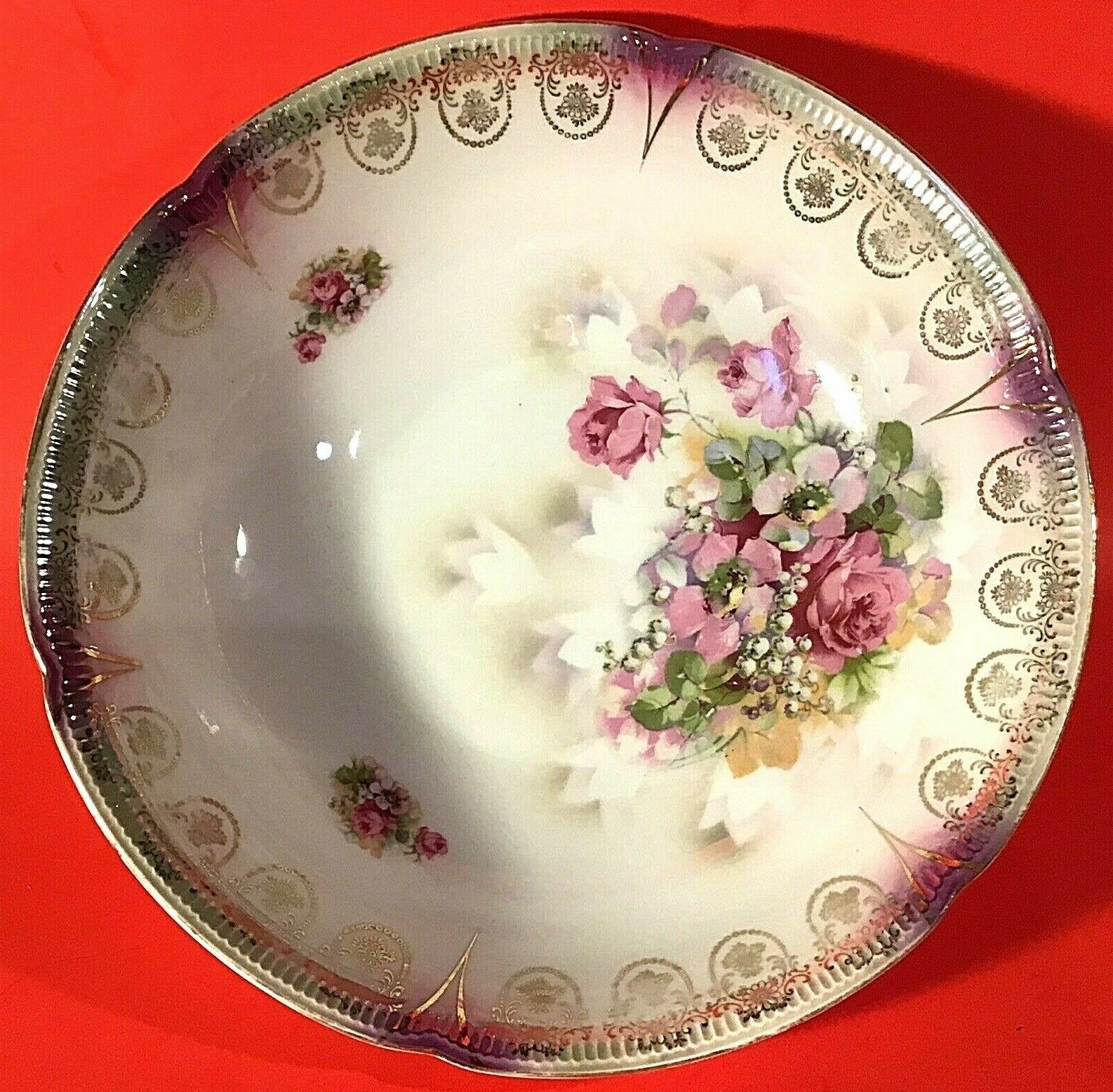 ANTIQUE GERMAN BOWL HAND DECORATED 10\
