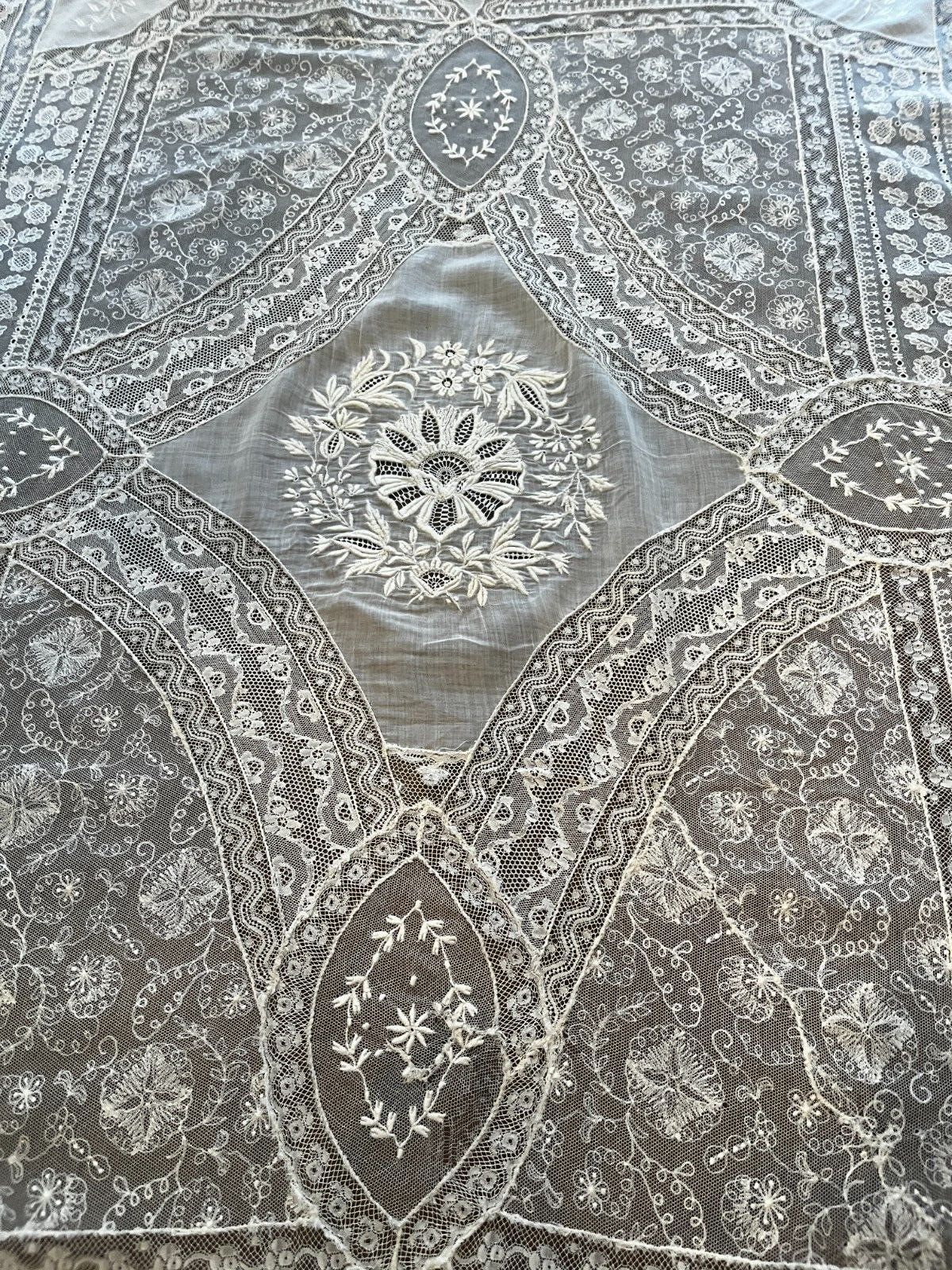 Antique Vintage Lace- FRENCH NORMANDY LACE TABLE TOPPER - CRIB COVERLET