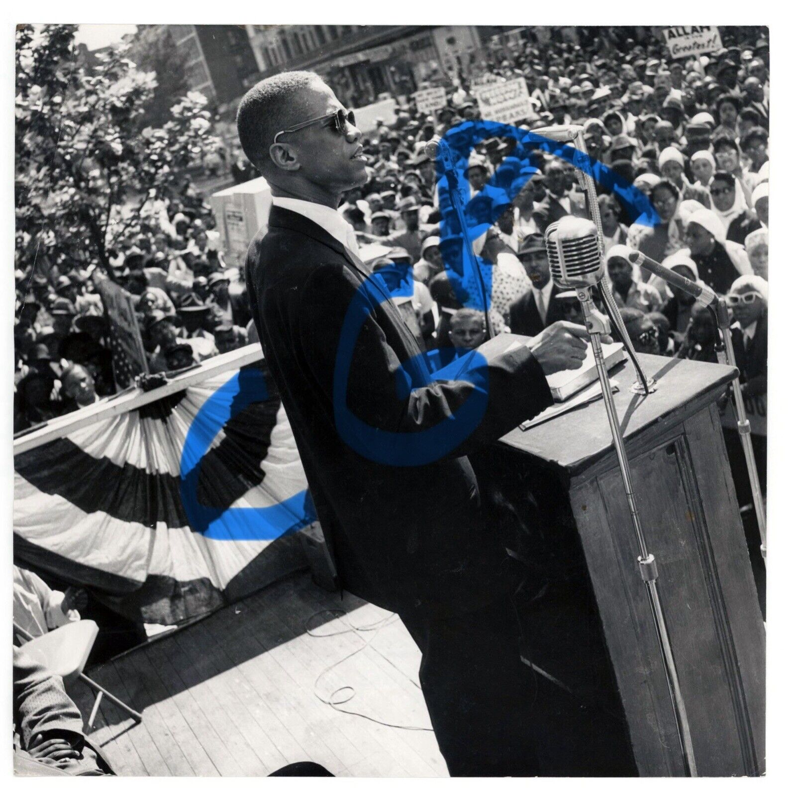 Original Malcolm X Lloyd Yearwood Photograph Harlem Speech Three Lions