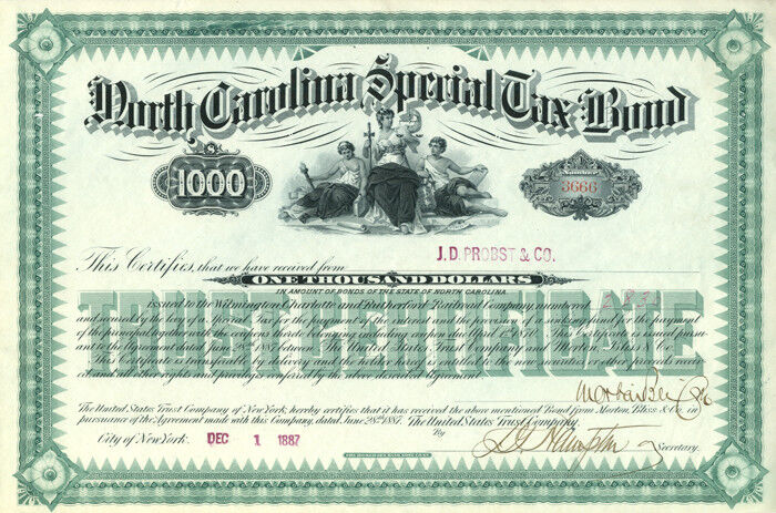 North Carolina Special Tax Bond $1000 Bond - General Bonds