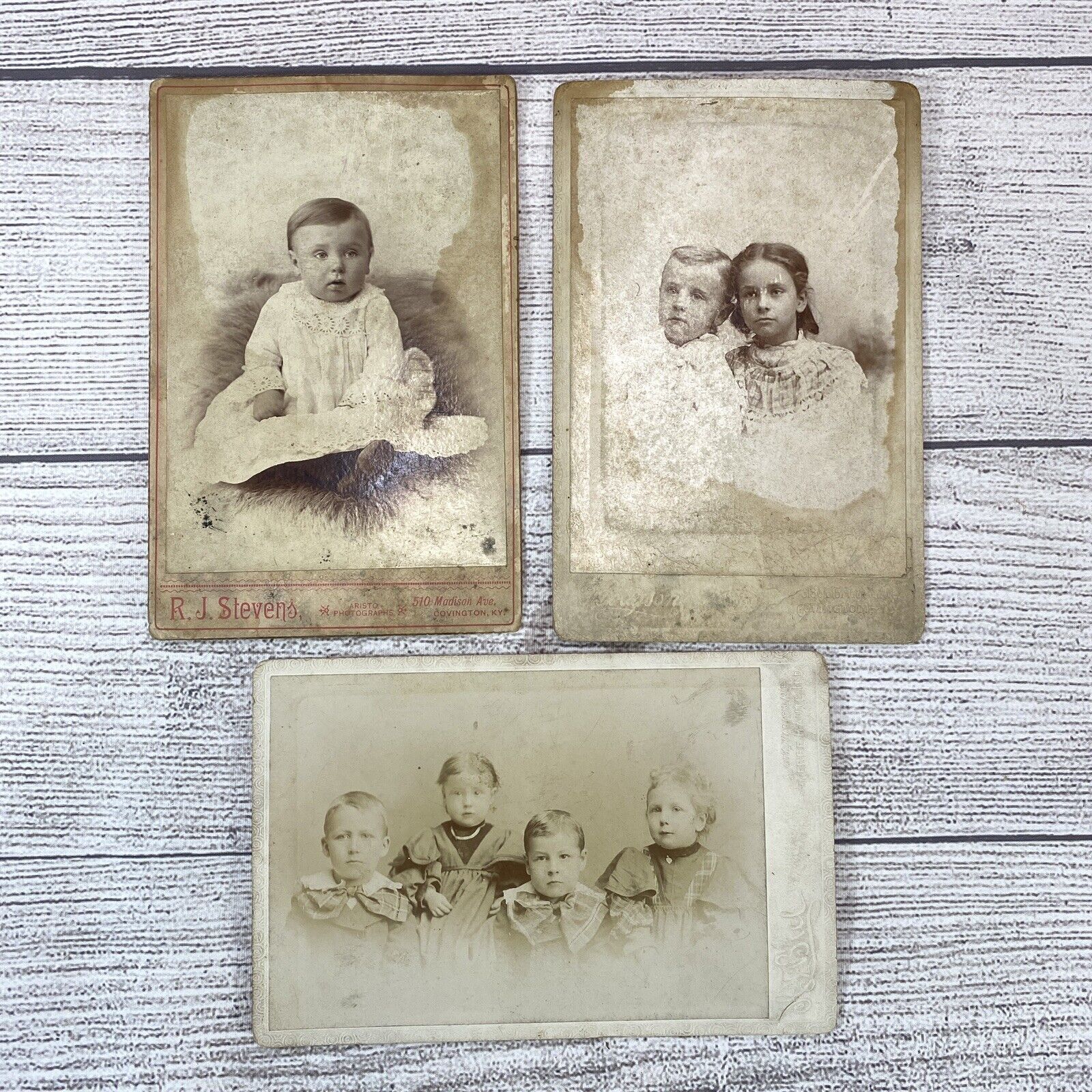3 Antique Children Baby Portraits Photographs Cabinet Cards 4\