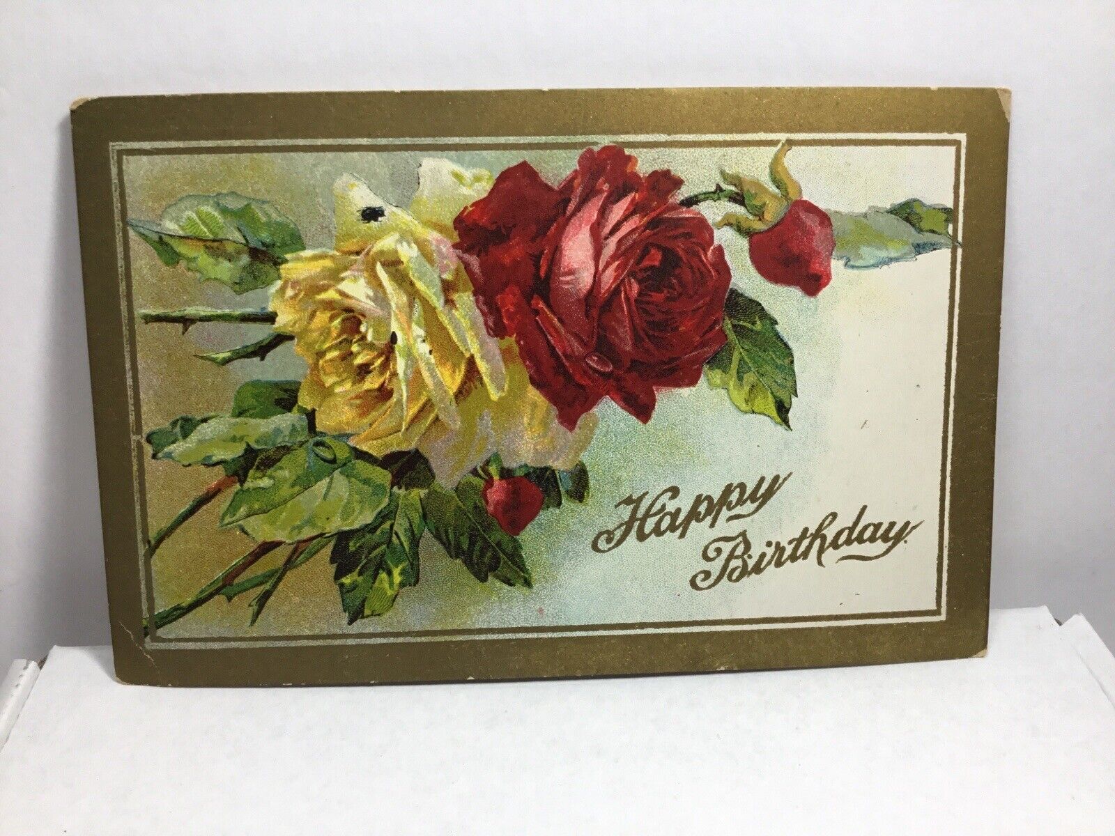 Vintage 1908 Happy Birthday Postcard With Roses.