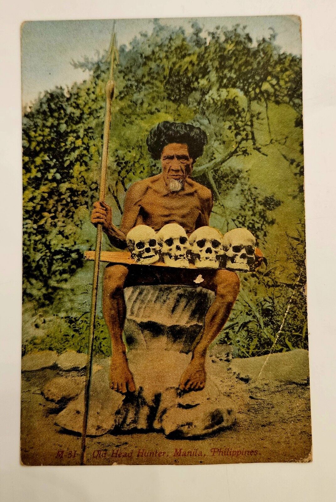 Antique Postcard~Manila Philippines Headhunter Human Skulls~Dated 1921~3.5\