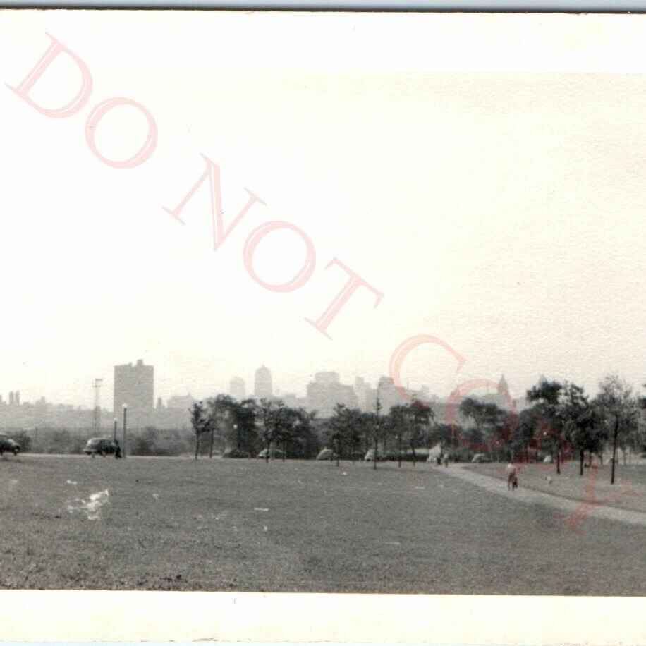 c1940s Chicago, IL Park w/ Downtown Skyline Real Photo Haze C9