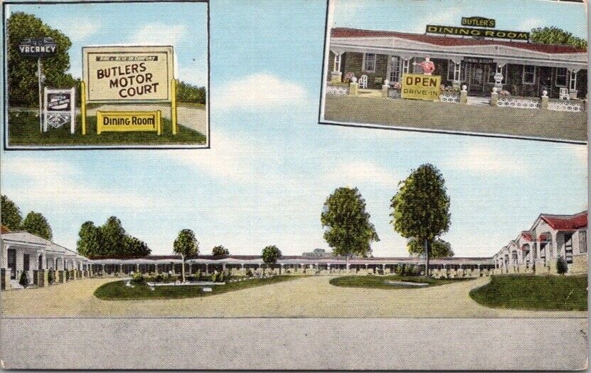 Jacksonboro SC Postcard BUTLER\'S MOTOR COURT Highway 17 Roadside Linen 1954