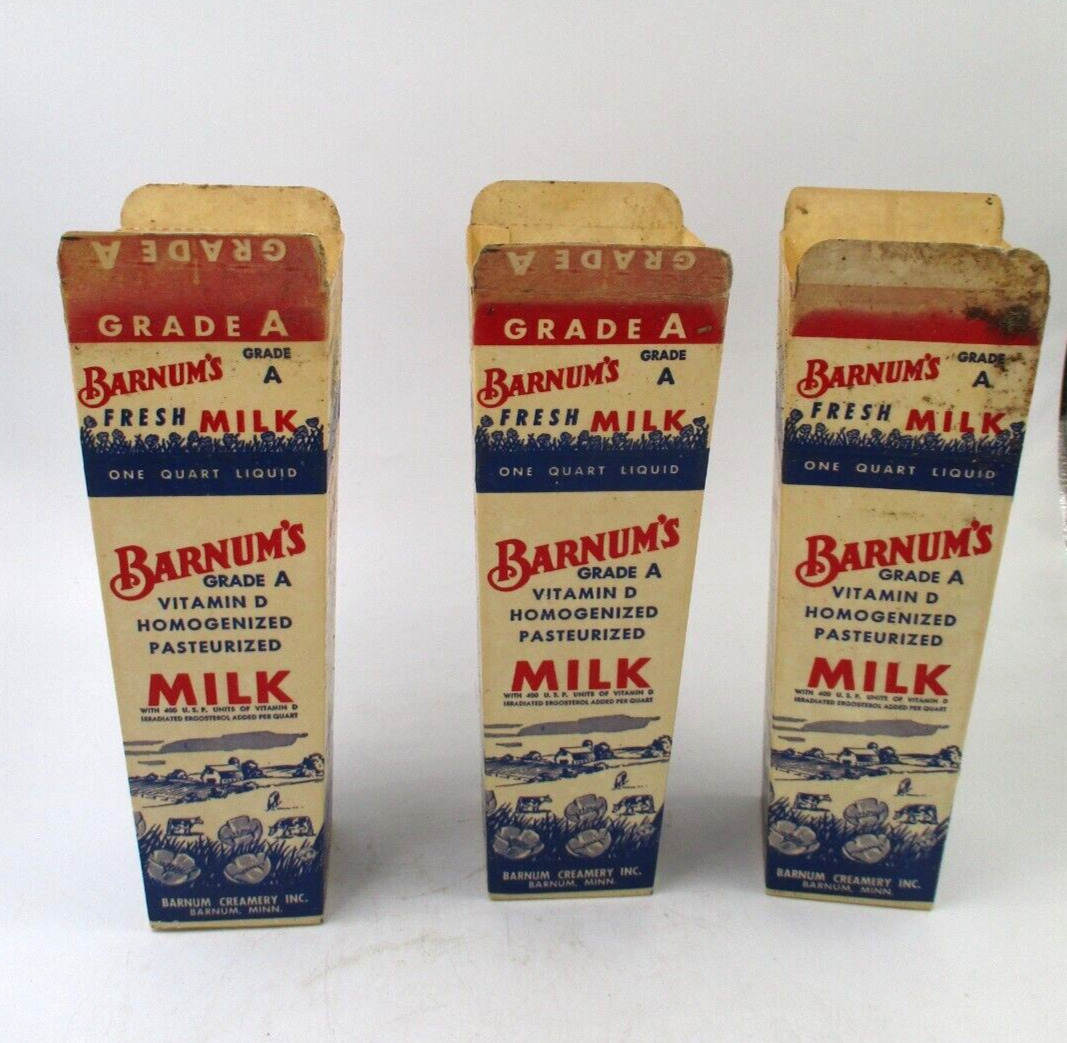 3 Vtg NOS Milk Carton/Containers. Barnum\'s Creamery, MN Wax Paper. Cottage Core