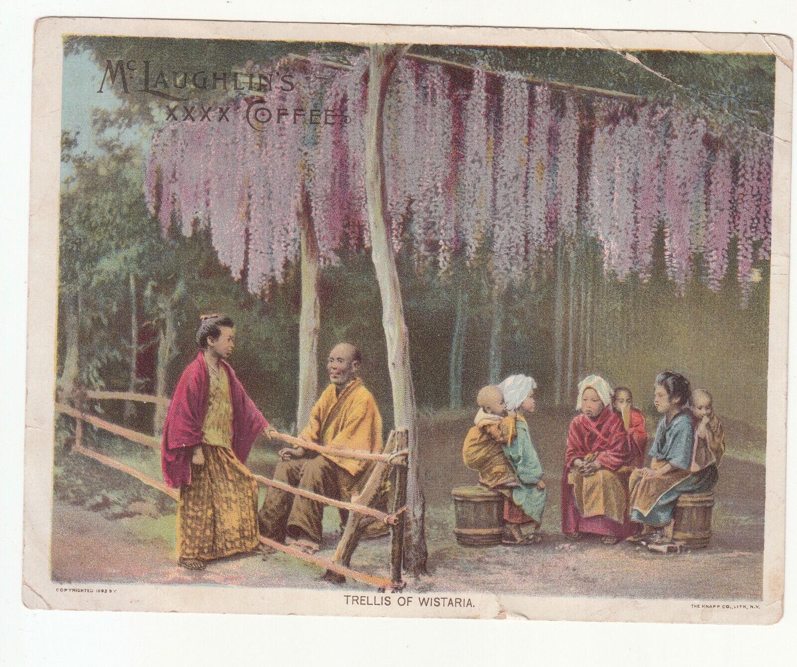 McLaughlin\'s XXXX Coffee Trellis of Wistaria Chinese Peasants Vict Card c1880s