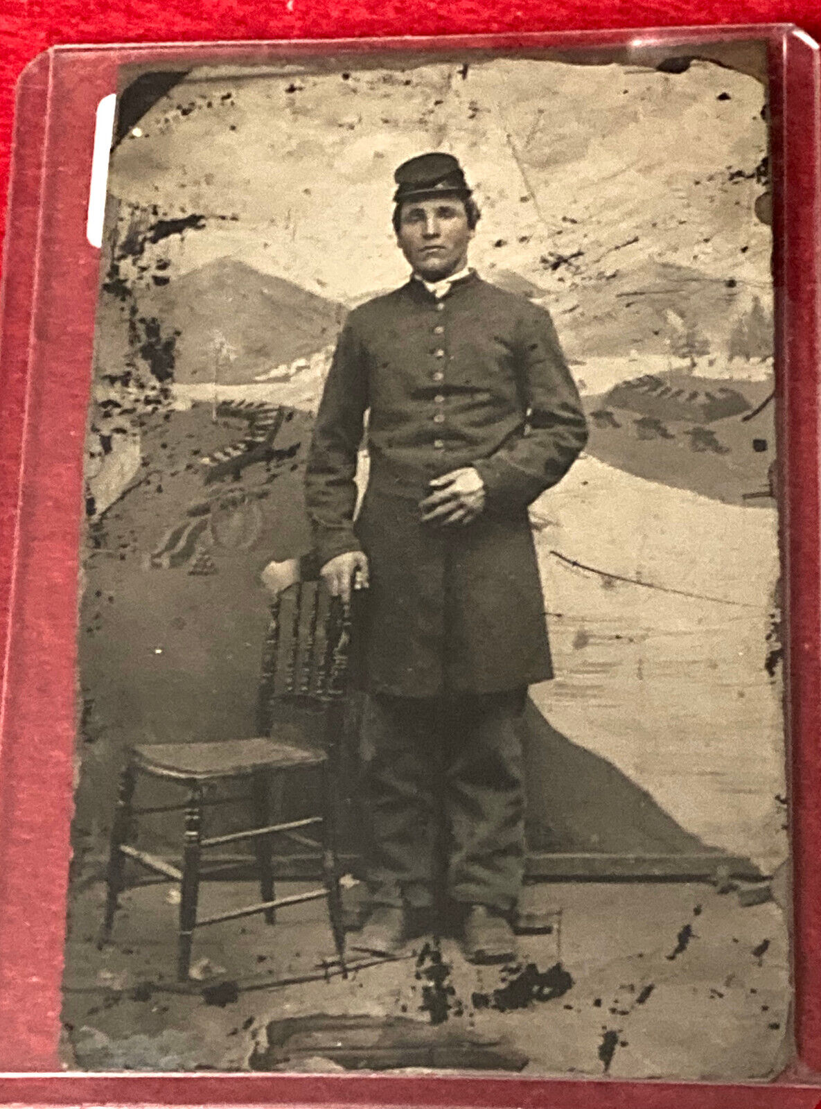 TINTYPE CIVIL WAR SOLDIER WITH INDIAN FEATURES