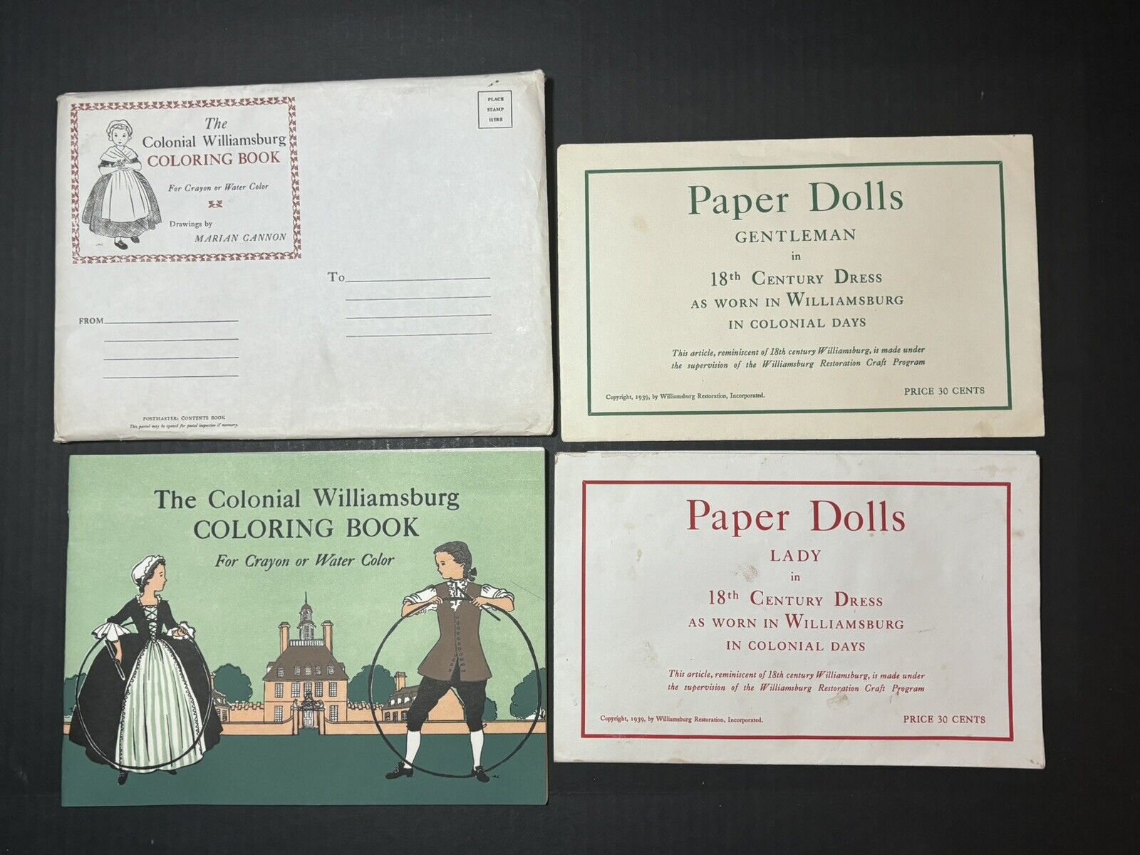 Vintage Lot Colonial Williamsburg Coloring Book 1948 and Paper Dolls 1939