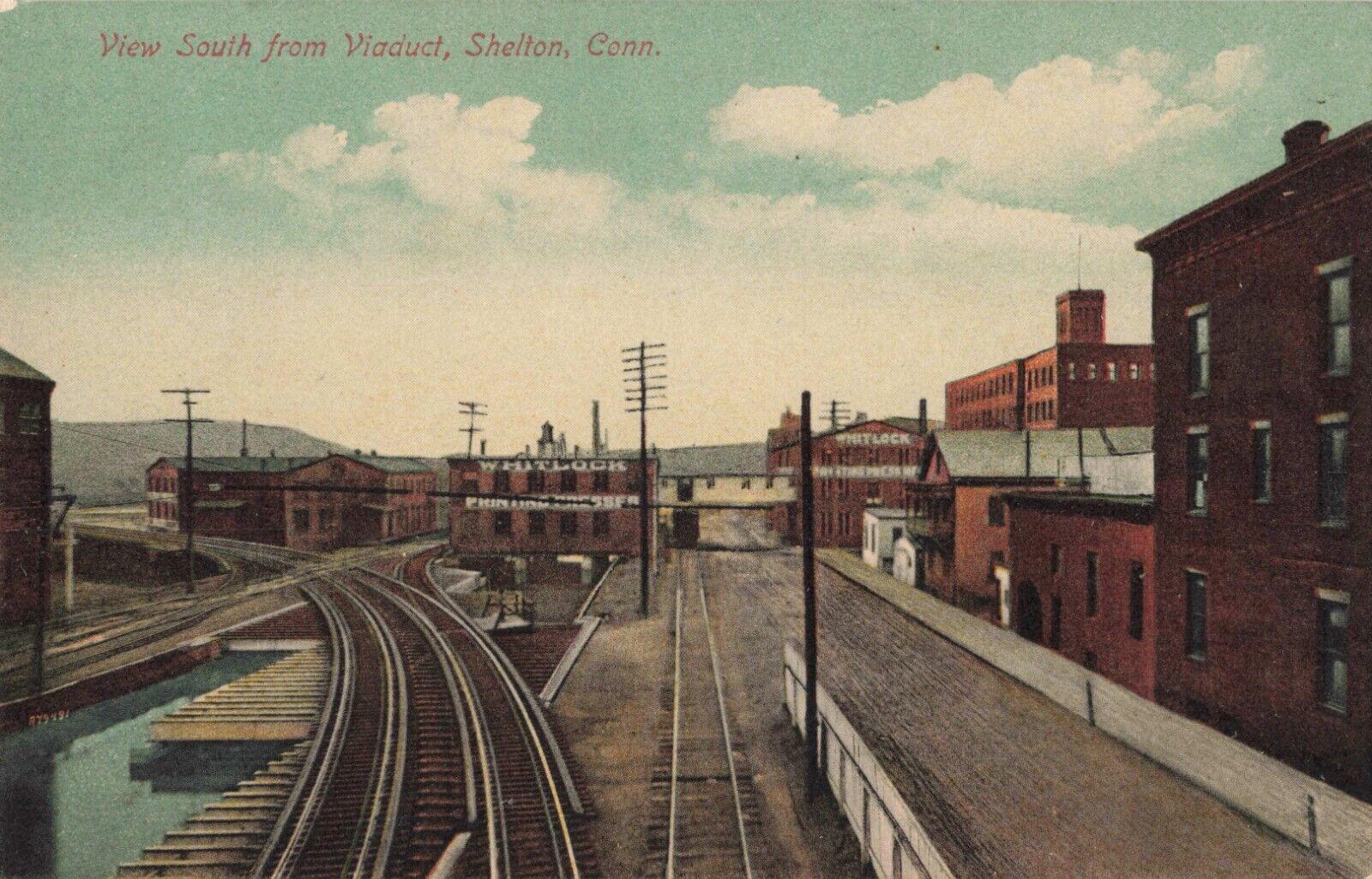 View South from Viaduct Shelton Connecticut CT Railroad Tracks c1910 Postcard