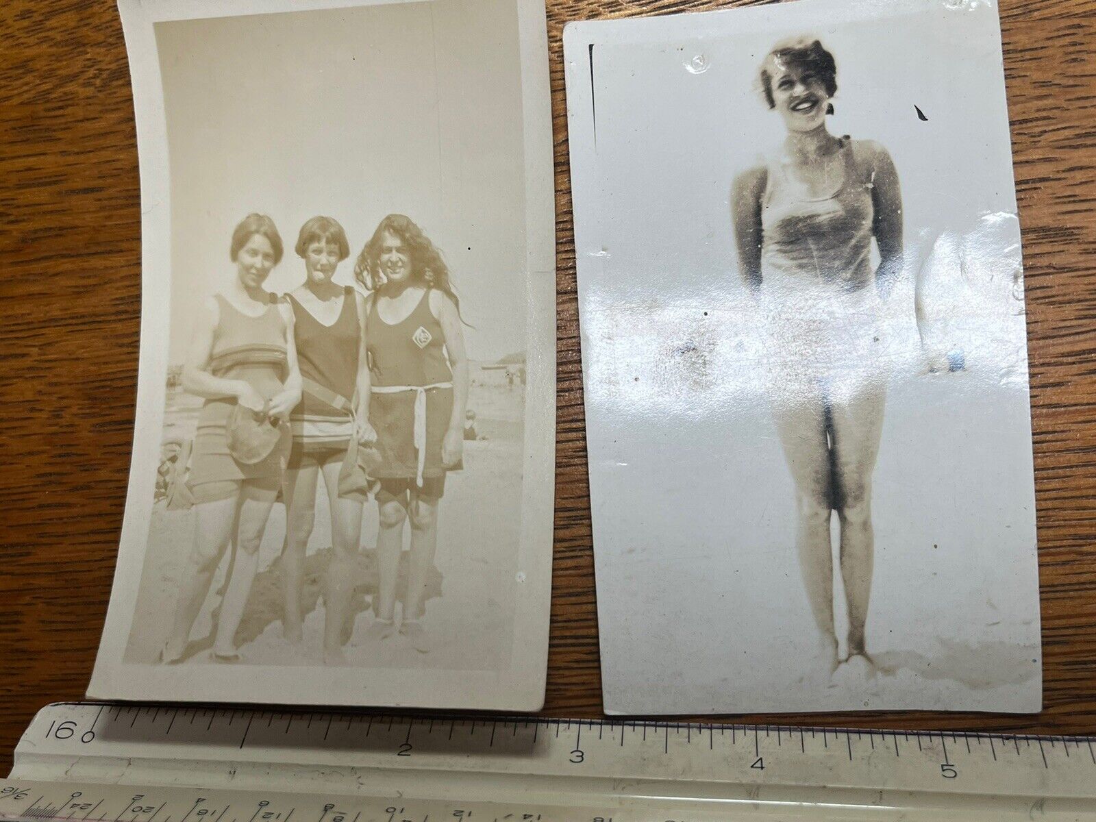 Two Antique Photograph Girls in Bathing suits at Beach Circa 1920s Sports Team?