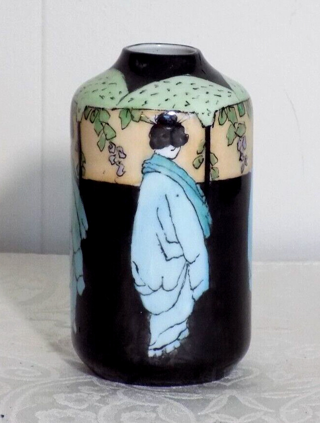 Antique Rare RS Germany Vase Asian Images Hand Painted 