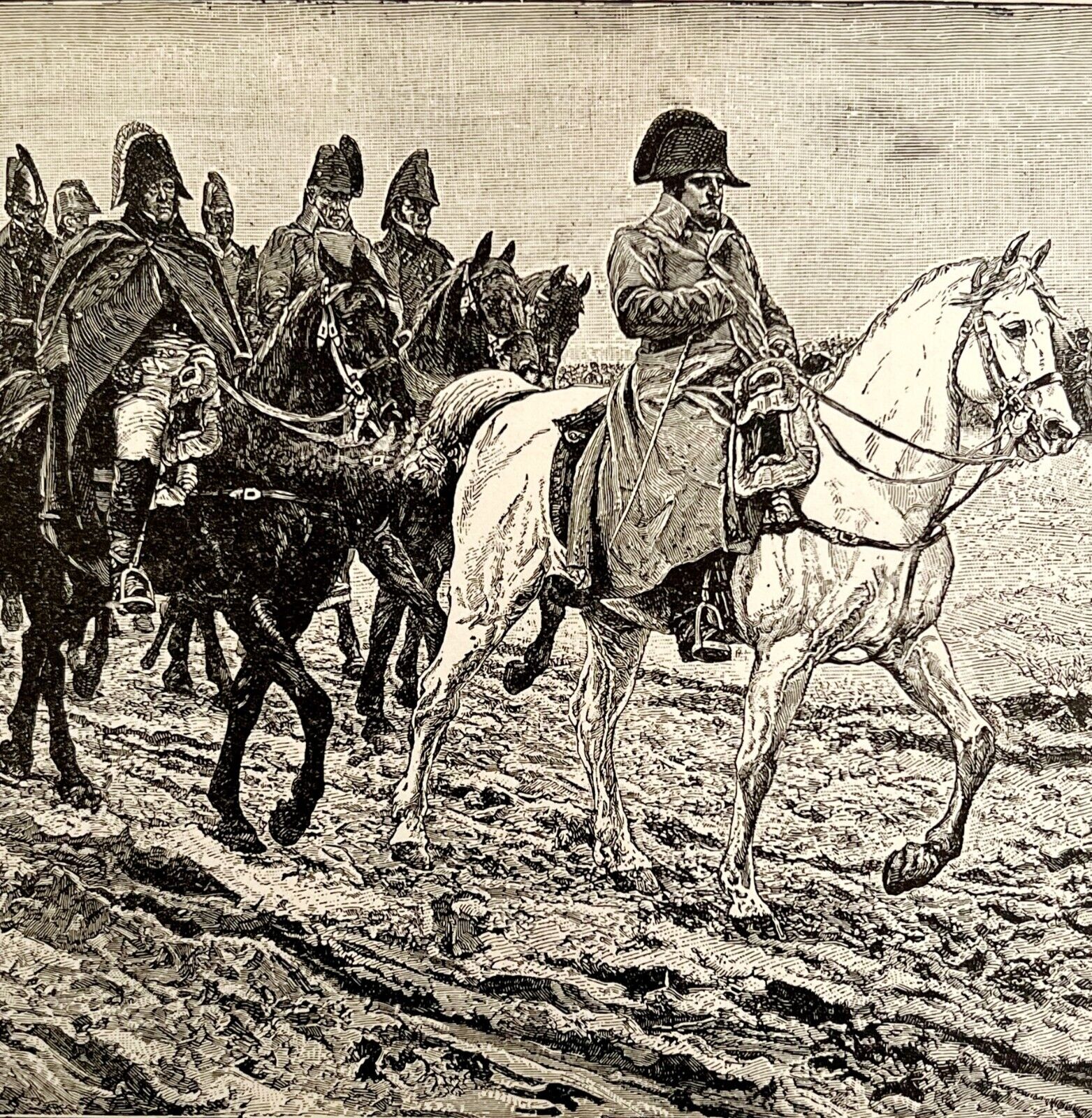 Napoleon Retreats From Russia 1888 Victorian Antique Military Print DWT4C