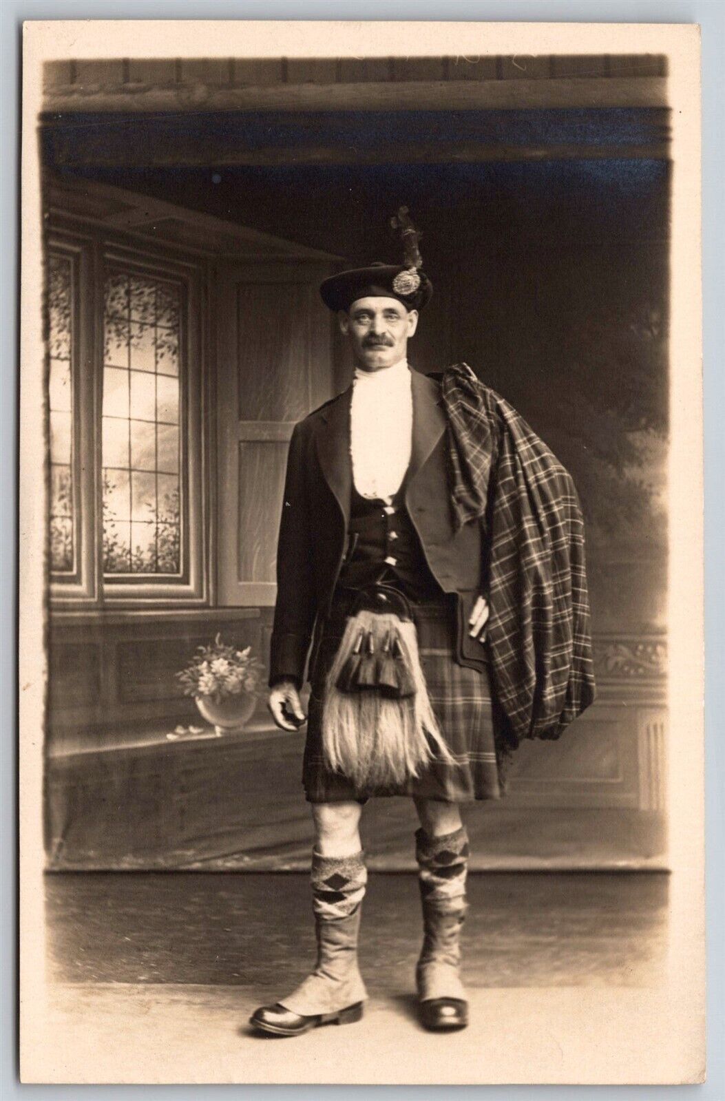 Postcard From Uncle Bill to You All, Scottish Men Wear Costume Studio RPPC O166