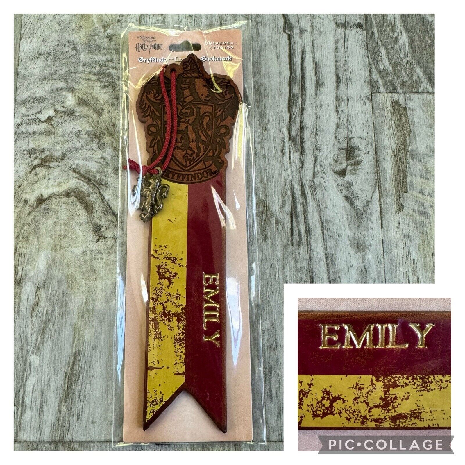 Universal Studios Harry Potter Gryffindor Leather Bookmark EMILY Personalized