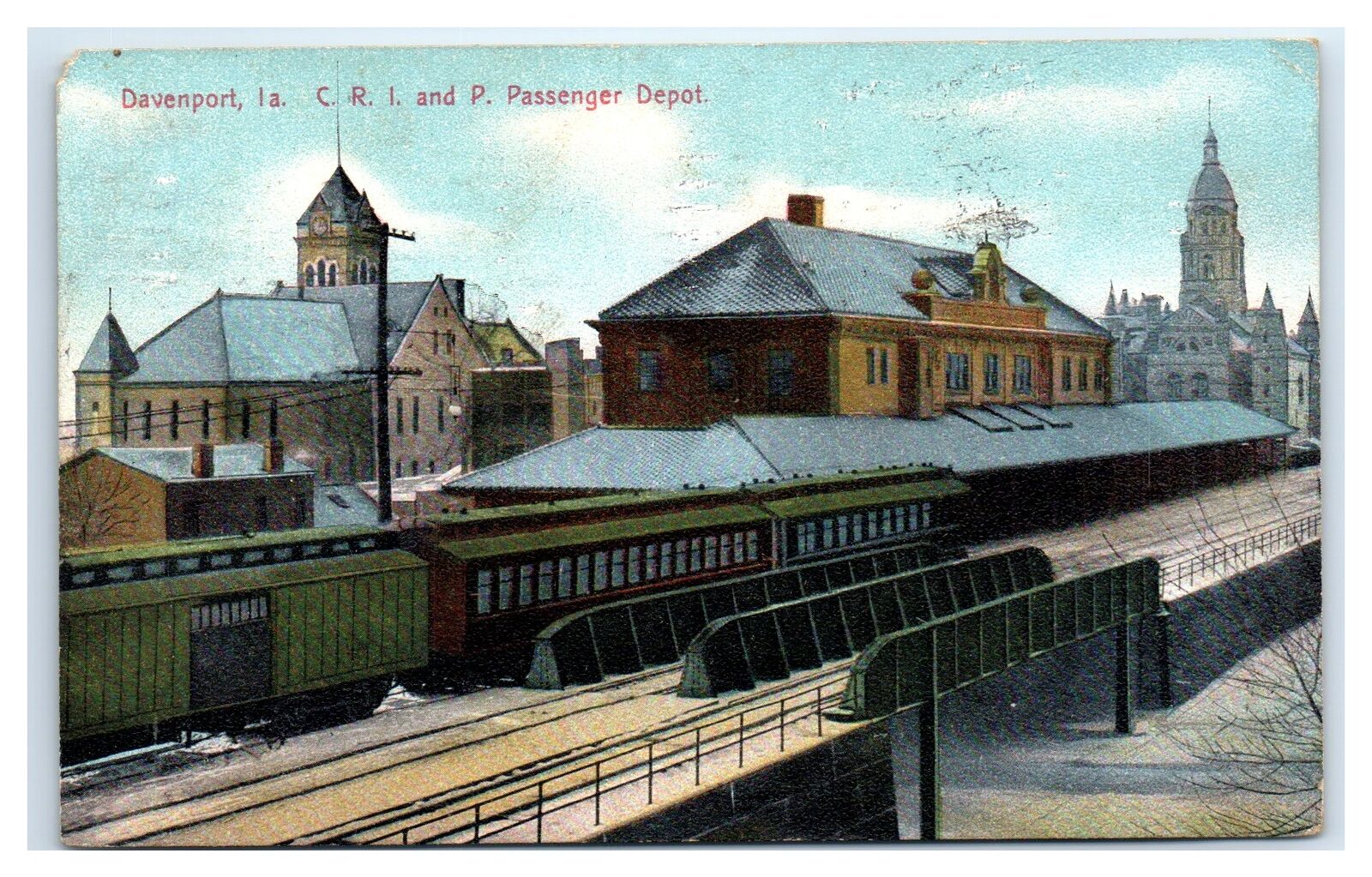 1911 Davenport, IA Postcard- CRI & P PASSENGER DEPOT Railroad Station