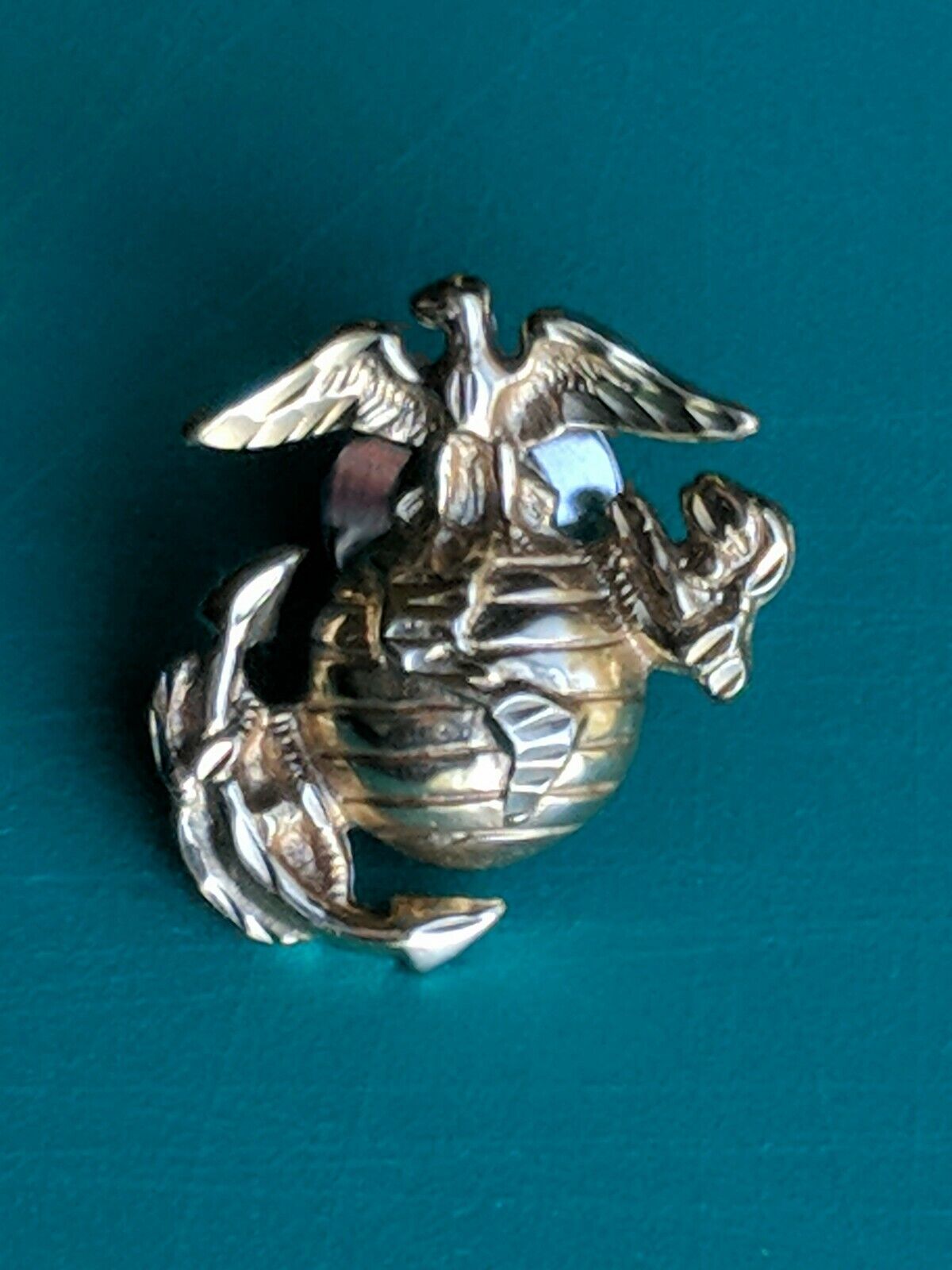 Vintage 14K Yellow Gold Eagle Globe Anchor US Marine Corps Emblem Patriotic Pin