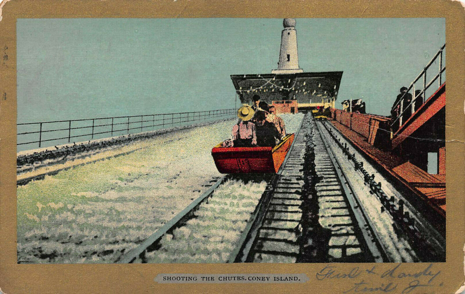 Shooting The Shoots, Coney Island, Brooklyn, N.Y., Early Postcard, Used in 1907
