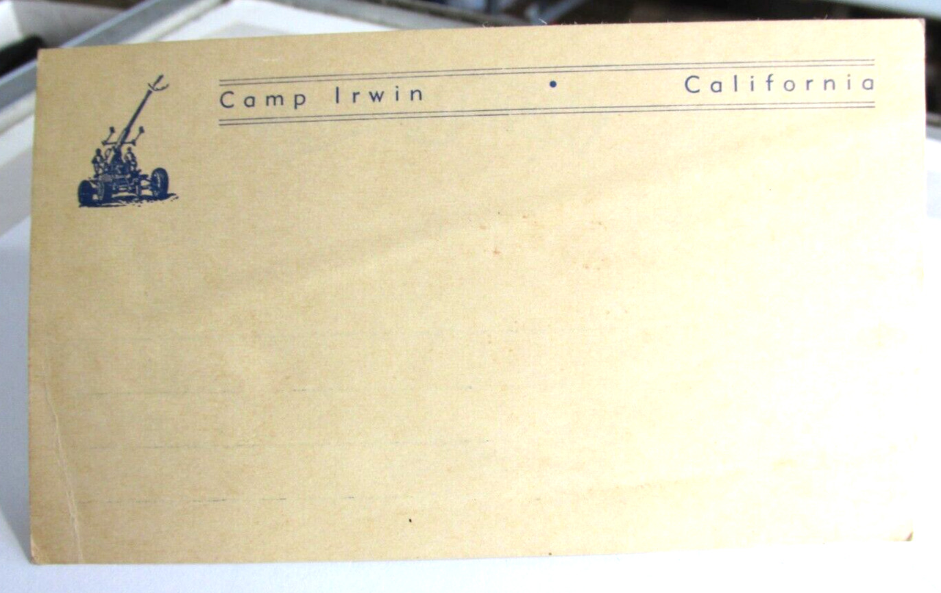 1940s CAMP IRWIN CALIFORNIA Postal Card, WWII World War Two Army Base post card