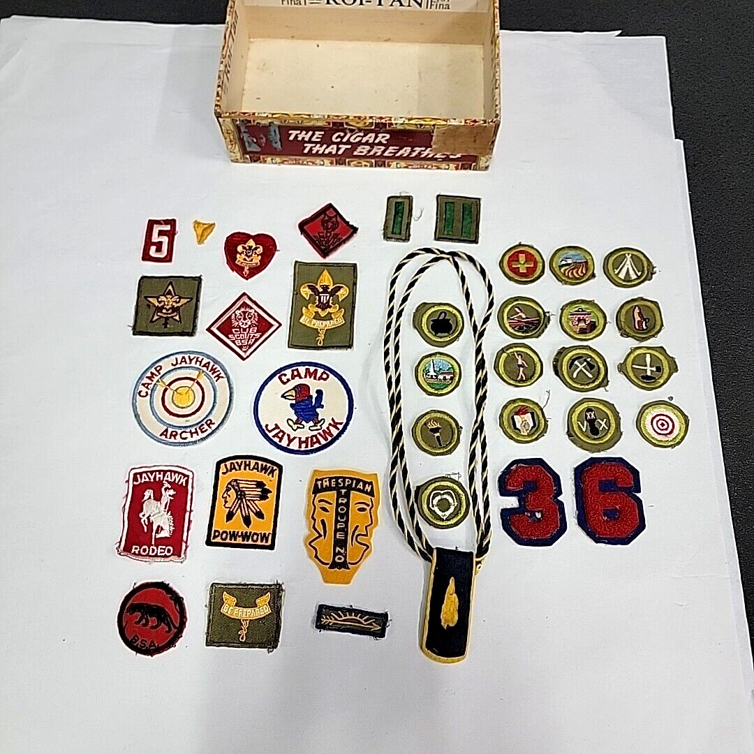 (36pc) VTG Boy Scout Patches Lot Jayhawk Camp Cub Scouts Be Prepared Assorted