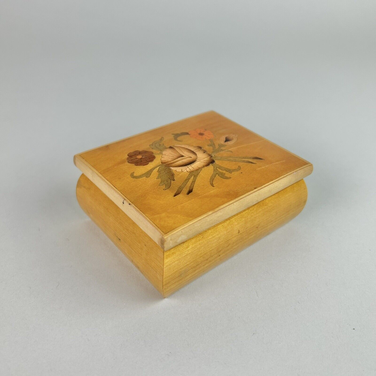 Vintage Floral Inlaid Wooden Trinket Jewelry Box Glossy - 3\