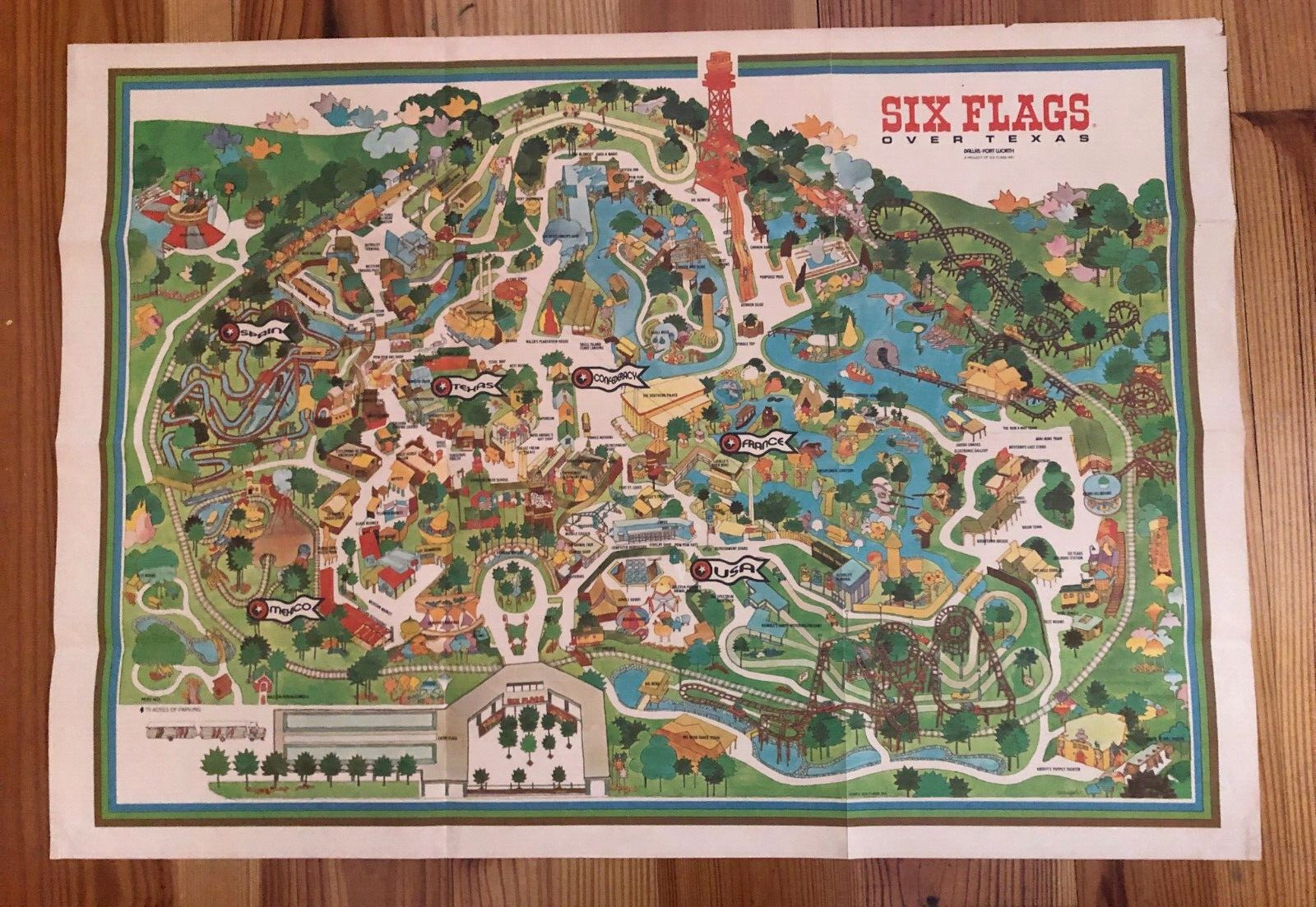 Six Flags Over Texas Dallas/Fort Worth Souvenir Map/Poster 1972