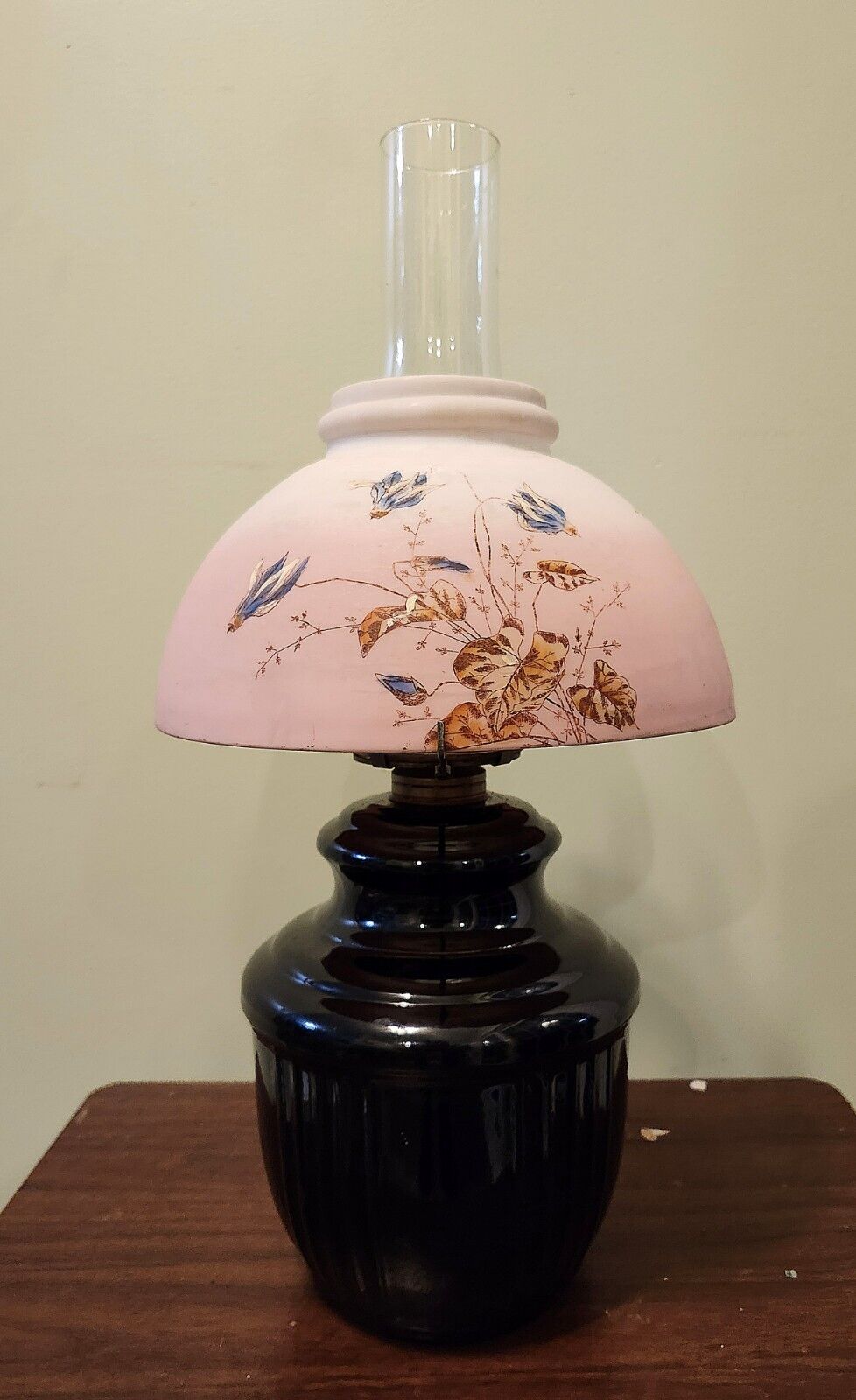 Antique Black Pottery Glaze Oil Lamp 