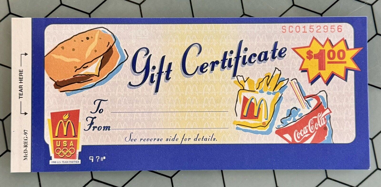 McDonald\'s 1997 Un-used Gift Certificates $1 - Booklet of 5 Certificates RARE