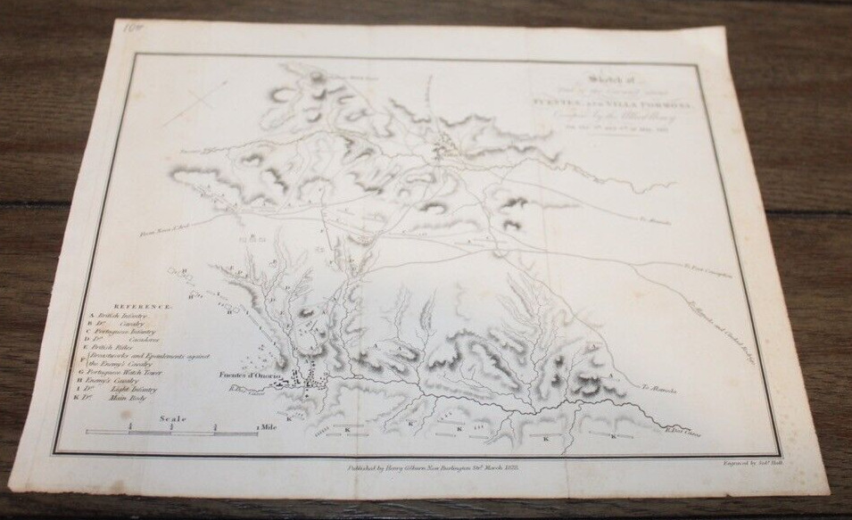 Antique Battle Map PENINSULAR WAR 1812 Fuentes, And Villa Formosa